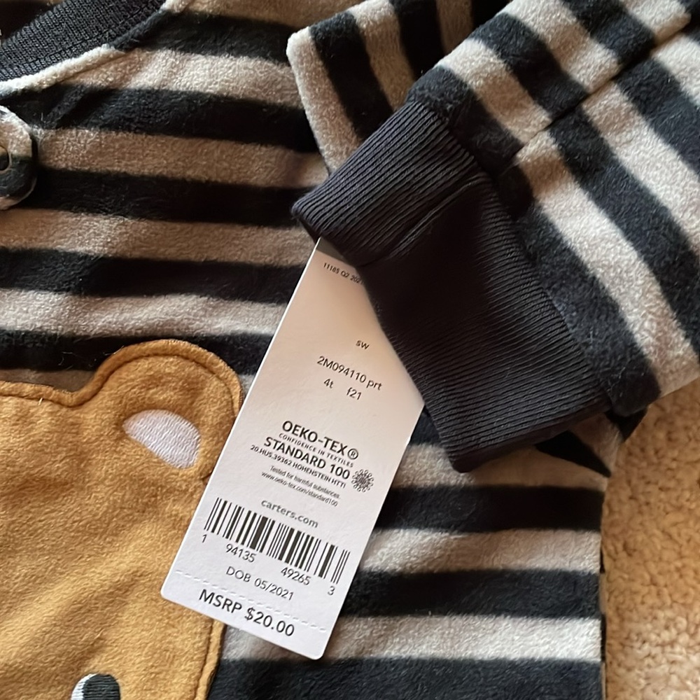 Carter's Toddler Boy's Bear Striped Fleece Footless Pajama Sleeper, Size 4T NWT - Picture 4 of 5